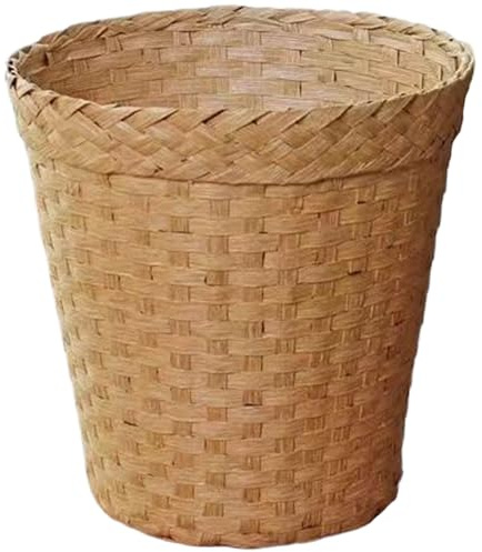 Poubelle de Salle de Bain en Osier Naturel, Panier de Déchets Rond Tissé pour Bureaux à Domicile, Corbeille en Rondins pour Salle de Bain