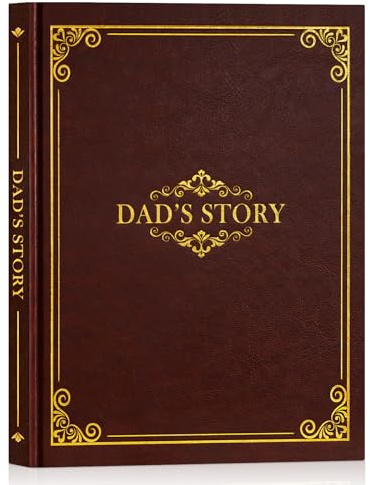 Lanpn Dad Life Story Journal with 300+ Questions, Dads Memory Keepsake Book to Fill Out Leather Father Story Guided Journal to Share Life & Love Gifts for Dad Father's Day Birthday Christmas (Brown)