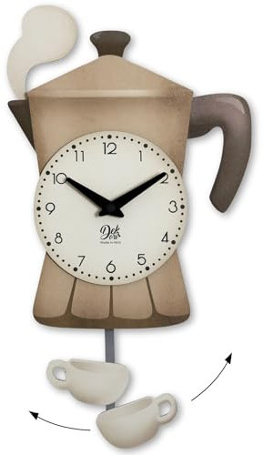 DEKORI Orologio a Pendolo da Parete Mochina – Design Tema Caffè con Tazzina e Fumo in Rilievo – 26x46 cm – Decorativo per Cucina – Made in Italy - (Beige)