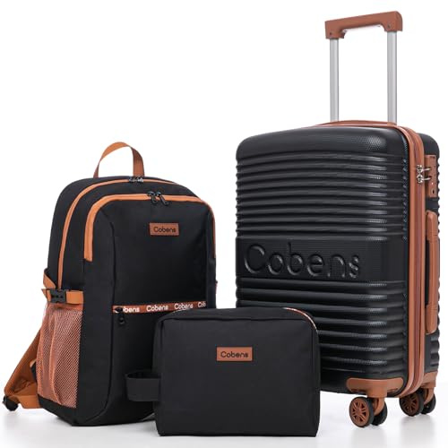 Carry-on Luggage 22x14x9 Airline Approved, 3 Piece Luggage Sets, Black
