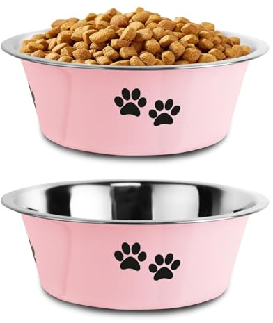 SUOXU Edelstahl Hundenapf (1560 ML) 2 Stück, Wassernapf für Hunde und Katzen mit Rutschfester Unterseite, für Große, Mittelgroße und Kleine Hunderassen - Rosa