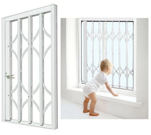 Griglie di sicurezza per finestre con serratura per bambini, espandibili, protezione antifurto, barre per finestre bianche, regolabili, 50120 cm, griglie di sicurezza a prova di bambino per la