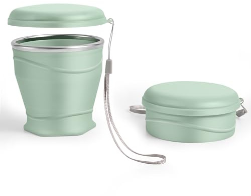 luvtree Tasse de voyage pliable en silicone avec couvercle anti-poussière - 8.8 oz / 260 ml - Sans BPA - Portable - Réutilisable pour camping, pique-nique, voyage, bureau - Vert clair