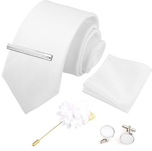 Xynovate Einfarbige Krawatte, Herren krawatte, Herrenfliege und Einstecktuch mit Manschettenknöpfen Set, Klassische Formelle Elegante Krawatte für Business, Hochzeit, Feier, Weihnachten