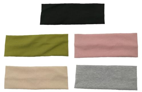 DEARMAMY 5 Stück Elastisches Fitness Stirnband aus Atmungsaktiver Baumwolle Rutschfestes Sport Haarband zum Waschen des Gesichts für Damen Saugfähig Breitkanten Geeignet für Kopfgrößen und