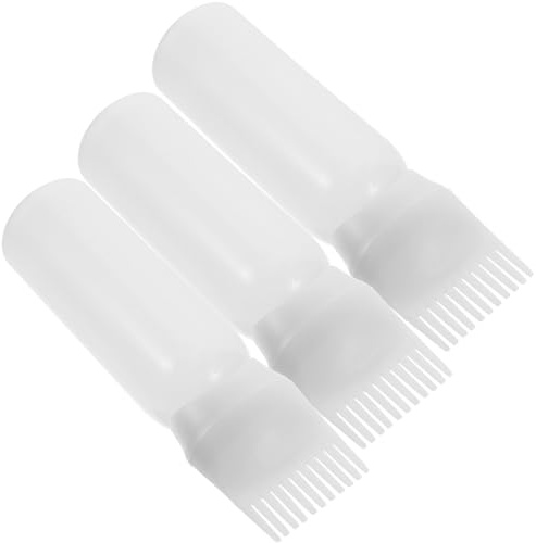 JOINPAYA Lot de 3 Flacons Applicateurs à Peigne pour Coloration et Permanente, Bouteilles Blanches Faciles à Presser, Applicateurs D'huile Capillaire pour Racines, Usage Professionnel