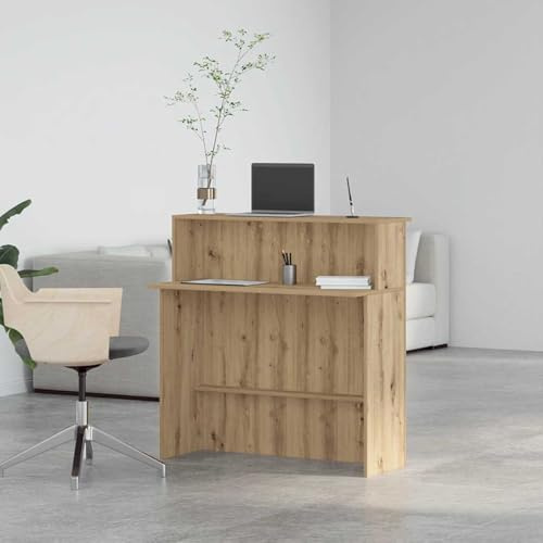 PUGYNBK Empfangstheke Artisan-Eiche 100x50x103,5 cm aus Holzwerkstoff mit integriertem Tresen, Regal und Seitenwänden für diskrete Interaktionen und reichlich Stauraum in Büros,