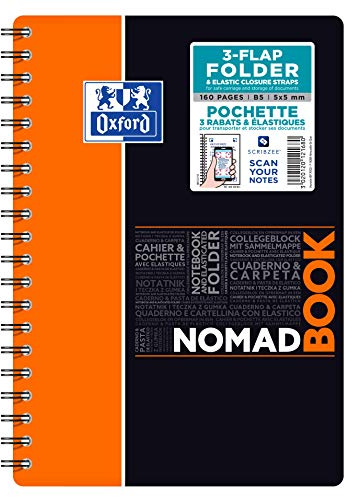 Oxford 400100861 Nomadbook spiralblock student 17,6 x 25 cm skjorta integrerade 160 sidor rutiga 5 x 5 polypropylen färger slumpmässig