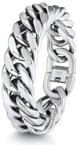 ChainsHouse Armband Edelstahl Panzerarmband für herren Männer Panzer Armband Silber/Schwarz/Gold Hip pop Armskette mit Geschenkebox für Valentinstag Geburtstag Breite 8/12/17MM, Länge 19/21/23CM