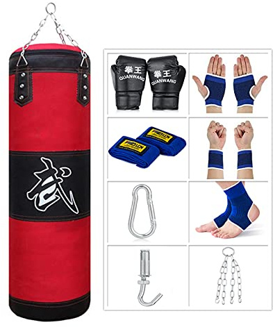 SFEEXUN Punching Bag for Man Women Youth Teens, Indoor/Garden Boxing Bag Unfilled Heavy Bag Set with Punching Gloves, Chain, Ceiling Hook for MMA, Kickboxing, Muay Thai, Karate, Taekwondo