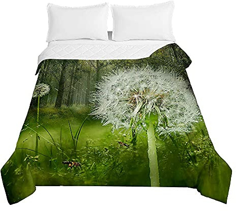 Chickwing Chickw1 Tagesdecken Bettüberwurf, 3D Löwenzahn Drucken Sommer Tagesdecke mit Prägemuster Wohndecke aus Mikrofaser Bettdecke für Einzelbett Doppelbett oder Kinder (Grün,180x220cm)