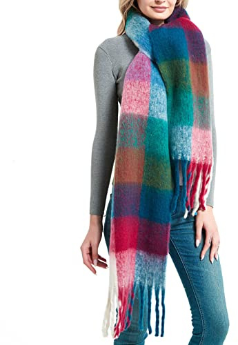 Aodafei Schal Damen Winter Frühling,Dicke Lange Schals mit Quasten,Weiche übergroßer Poncho Damen Schultertuch,Bunt Kariert Schal für Damen Tücher,Einfarbiger Schal