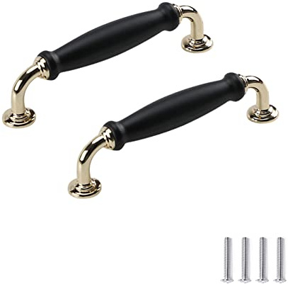 SYDARSYN 2 Stück Schwarz Gold Schrankgriff Antik Bogengriffe Türknöpfe Schubladengriff Möbelgriff Möbel Knöpfe Küchen Schrank Griffe Ziehgriff Lochabstand 128mm