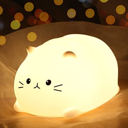ZKLiLi Niedliche Katze Lampe, Nachtlicht für Mädchen Schlafzimmer, Kitty Lampe Geburtstagsgeschenke für Kinder Baby Kleinkind Teenager Portable Silikon Kawaii Nachtlicht