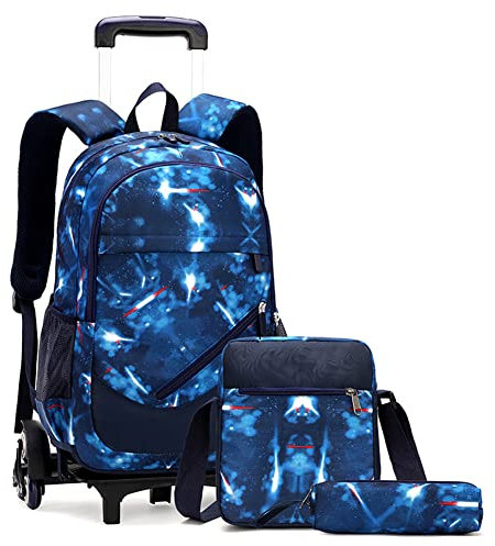 SYDARSYN Trolley Rucksäcke Rollen Rucksack Schulranzen mit 6 Rädern Kinder Schulrucksack Reisen für Mädchen Jungen Schultaschen Schultrolley Kinderrucksäcke mit Federmäppchen