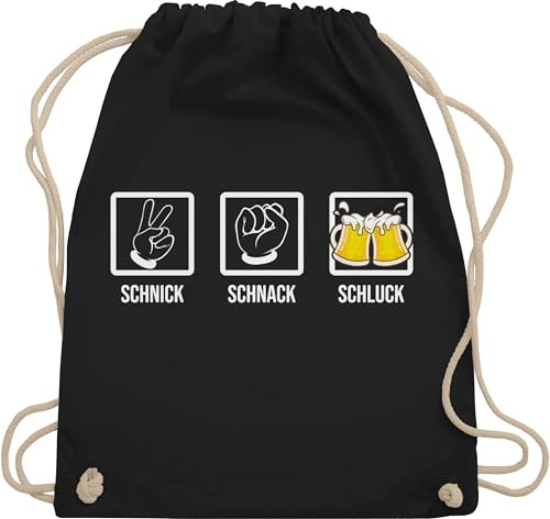Turnbeutel Rucksack - & Alkohol Damen - Schnick Schnack Schluck I Schere Stein Papier I JGA Trinksprüche Malle I Alkoholliebe I Party I Saufen I Bierliebhaber I Trink Spruch - Unisize - Schwarz