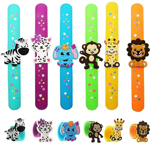 6 Pulseras de Silicona con Diseño de Animales de la Selva para Niños - Decoración y Regalo de Cumpleaños