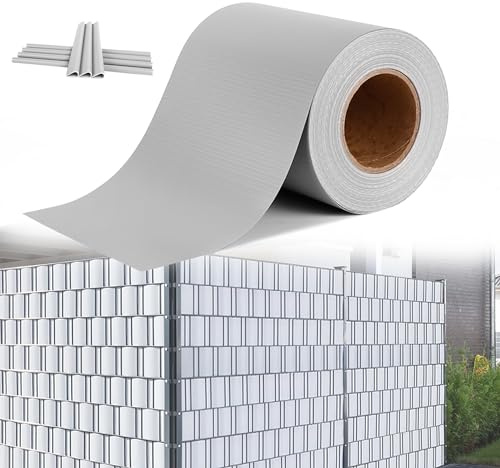HENGMEI Strisce in PVC per Recinzione, a Doppia Asta, 35 m x 19 cm, con 20 Pezzi, Colore: Grigio