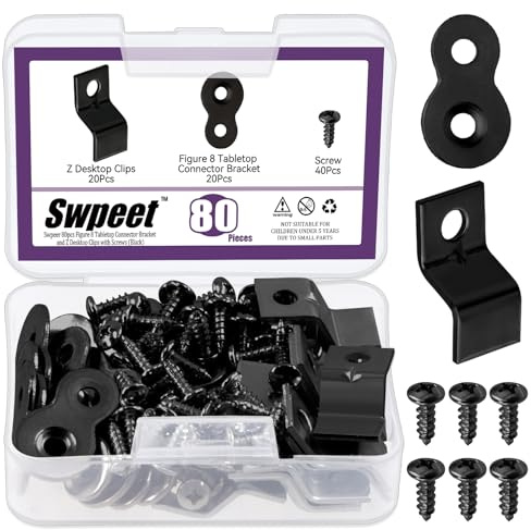 Swpeet 40 paia di connettori da tavolo in 2 stili resistenti, 8 staffe angolari regolabili a Z con viti abbinate, kit assortito, tavoli multiuso figura 8 staffe di fissaggio a Z clip per mobili