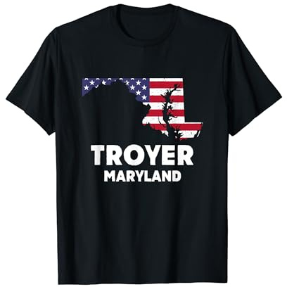 Distressed Patriotic USA Flag Troyer, Maryland T-Shirt for Women Men