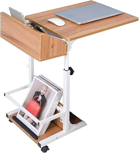 RCJCQSR Überbetttisch, höhenverstellbar, mobiler Rolltisch, Nachttisch mit Rollen, tragbarer Laptop-Computertisch, Holz-Beistelltisch für Zuhause, Büro, Sofa, Bett, Tablett (Farbe: A)