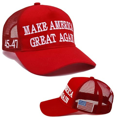 MAGA Hat Trump 2024 Hat 45-47 Make America Great Again Hat Donald Trump Slogan mit USA Flagge Trump Merchandise Stickerei Verstellbare Baseball Cap Rot Rot One Size, Rot, EinheitsgröÃŸe