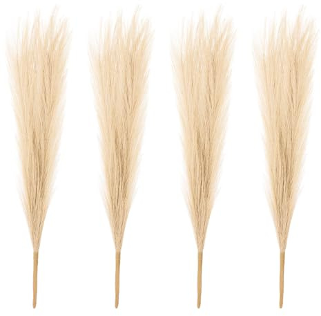 PATIKIL 43 cm (17 tum) falskt pampasgräs, 4 st boho-dekor för heminredning, konstgjorda höga fluffiga stjälkar för bröllop, blomsterfest, vas arrangemang, bordsuppsatser, kaki