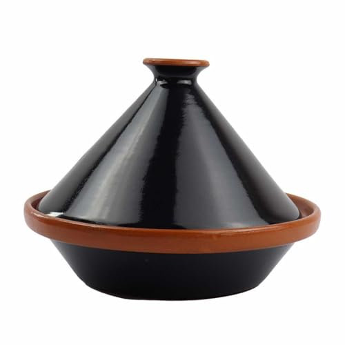 Tajine-Topf | Mehrere Muster und Farben | 25 cm und 30cm Durchmesser | ideal für 1-4 Portionen | Traditionell Marokkanischer, Nordafrikanischer Kochtopf (Schwarz, 25cm)