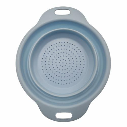 Collapsible Colander – Pastel Assorted Colours – Space-Saving Folding Strainer for Kitchen, Camping & Caravanning – 23.5cm Diameter – PP & TPR (Blue)