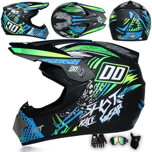 MODRYER Cascos De Motocross Mujer Hombre ATV Dirt Bike Ece Casco Integral con Gafas Guantes Máscara, Casco Todoterreno para MX Enduro Quad Descenso Off Road MTB BMX,N-XL