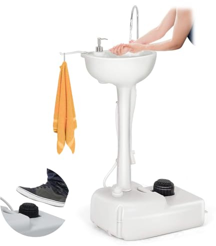 Lavello da campeggio portatile, supporto per lavabo a mano con capacità d'acqua di 17 litri con ruote,portasciugamani e dispenser di sapone, stazione di lavaggio delle mani per eventi all'aperto