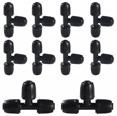 10 conectores en T de púas de 16 mm, conector de manguera en T, accesorios de riego de 3 vías para manguera de riego, sistema de goteo, jardín, invernadero y agricultura