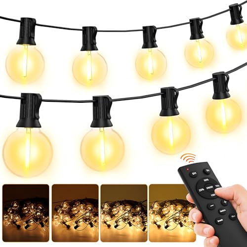 MAGGIFT 20M/65.6FT Outdoor Garden String Lights Mains Powered with Remote/Timer/3 Modes - Festoon Plug in String Lights with G40 LED Bulbs, Waterproof Hanging Patio Lighting for Fence Cafe Bistro Yard