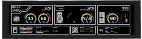 Elprico Monitor Touchscreen Piccolo da 8,8 Pollici, Display della Temperatura del PC, 1920x480 Ampio Angolo di Visione di 178° Monitor Universale della Temperatura dei Dati RAM GPU CPU, (BLACK)