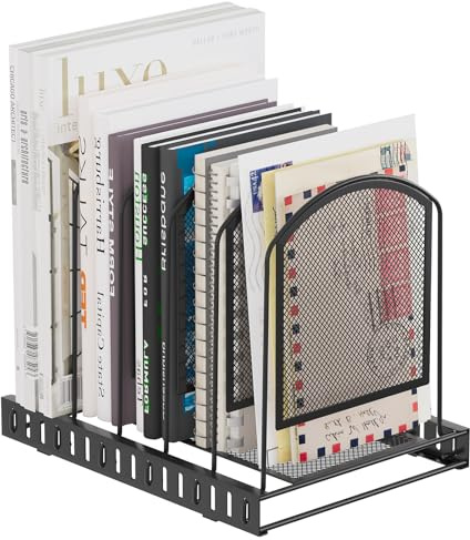 EasyPAG 5 scomparti in metallo A4 verticale per riviste, banette di immagazzinaggio ufficio, organizzatore di rivista, cestino per posta, porta carta, porta documenti per ufficio e casa, nero