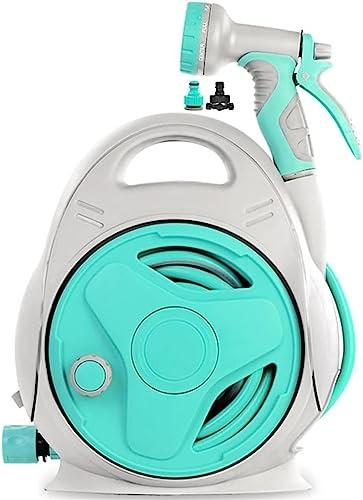 MKAK Carrello For Tubo Portatile Compatto, Avvolgitubo Da Giardino Avvolgitubo Retrattile Portatile Esterni Organizzatore Manovella Pistola Ad Acqua(A,Hose Cart+15m Pipe)