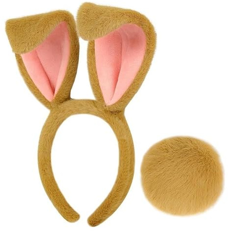 Cinta de pelo marrón + orejas de conejo para mujer, 2 cm de ancho, diadema antideslizante, diadema de plástico, para Pascua, Halloween, cosplay