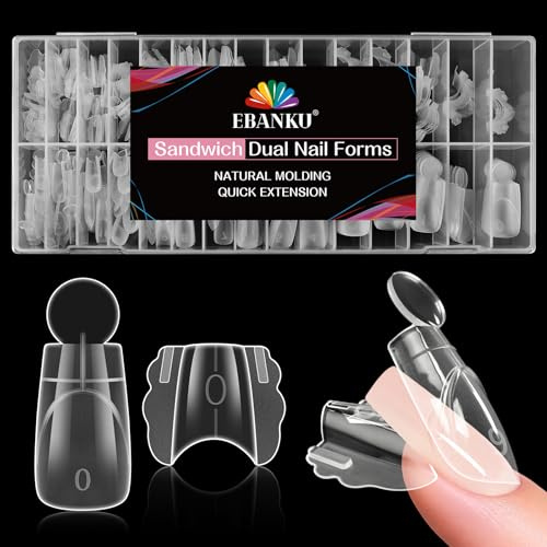 EBANKU 280PCS Sandwich Dual Form, Tip Unghie Finte Traslucido Double Top & Bottom Design Corte Coffin Nail Form Per Estensione Rapida Delle Unghie Casa o Salone