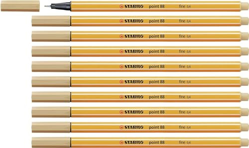 STABILO point 88, Fineliner 0,4&nbsp;mm&nbsp;&ndash;&nbsp;Box von 10&nbsp;Stifte - Ockerfarben, hell