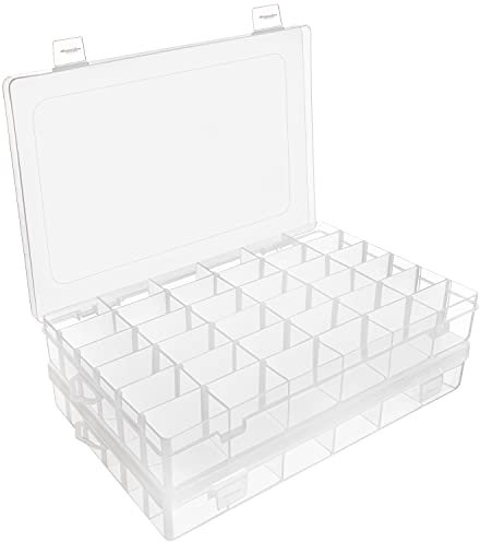 BELLE VOUS 2 Stk Sortierboxen für Kleinteile aus Durchsichtigem Kunststoff – 27,3 x 17,6 x 4,3 cm – 36 Herausnehmbare/Verstellbare Fächer – Für Kleinteile, Schrauben, Nähzubehör & Bügelperlen