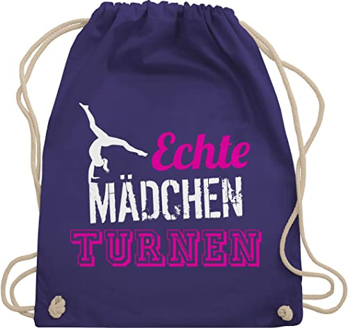 Shirtracer Turnbeutel Rucksack - Echte Mädchen turnen I Geschenk Turnerin - Unisize - Lila - kunstturnen kinderturnbeutel sport turn beutel für turner 25. geburtstag gymnastic stoffbeutel sportbeutel