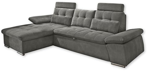 NALO Ecksofa mit Schlaffunktion, Stoffbezug Stone - Ausziehbare Eckcouch mit verstellbaren Armlehnen - 268 x 103 x 170 cm (B/H/T)