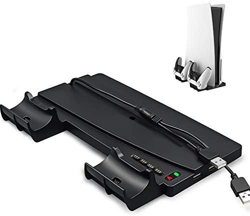 PS5 Ständer mit Zwei PS5 Controller Ladestation, 2 in 1 Ladestation für PS5 Controller und PS5 Standfuß für PS5-Konsole / PS5 Digital Edition Playstation 5 Zubehör