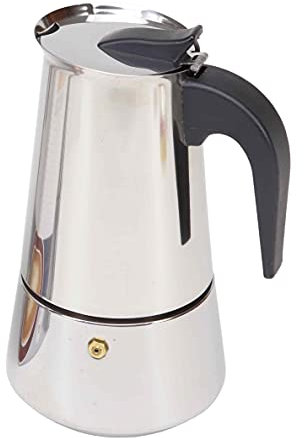 The Secret Home - Moka Clásica de Acero Inoxidable Silver de 9 Tazas con Mango Ergonómico Antiquemaduras