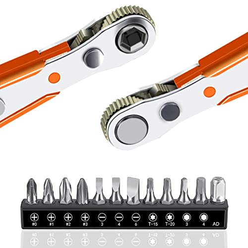 Loofu Set di 12 cacciaviti magnetici, mini chiave a cricchetto da 1/4, 12 punte per cacciavite con attacco da 1/4 ad alta coppia offset reversibile mini cacciavite offset a cricchetto