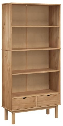 vidaXL Bookcase OTTA with 2 Drawers Wooden Bookshelf Book Stand Storage Cabinet Highboard Book Rack Storage Chest Brown Solid Wood Pine