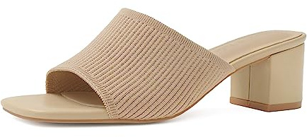 Shoe'N Tale Heeled Sandals For Women Square Open Toe Heeled Mules Chunky Block Low Heel Slip On Slides(9,Nude)