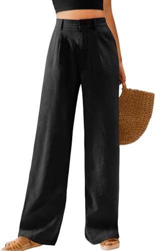 Feiersi Womens Casual Wide Leg Pants High Waisted Button Down Straight Long Trousers Palazzo Pants(Black,Medium)