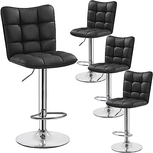 Yaheetech 4er Set Barhocker Barstühle 360°Drehbar Tresenhocker Schwarz | Küchenstühle mit Rückenlehne und Fußstütze, PU-Kunstleder, Sitzhöhe 62,5 cm - 83 cm für die Küche/Bar/Salon