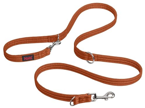 HALTI Doppelführleine - Multifunktionale Hundeleine zum Trainieren und Gassigehen mit Ihrem Hund. Leicht und mit Neopren gepolsterte. Für Welpen geeignet (Größe Groß, Dunkelorange, 2m)